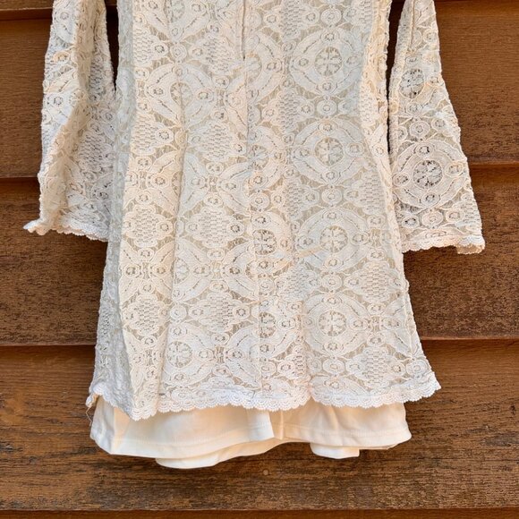 Zunie Cream Lace Long-Sleeve Dress 10 With High Collar & Back Zipper - Picture 7 of 7